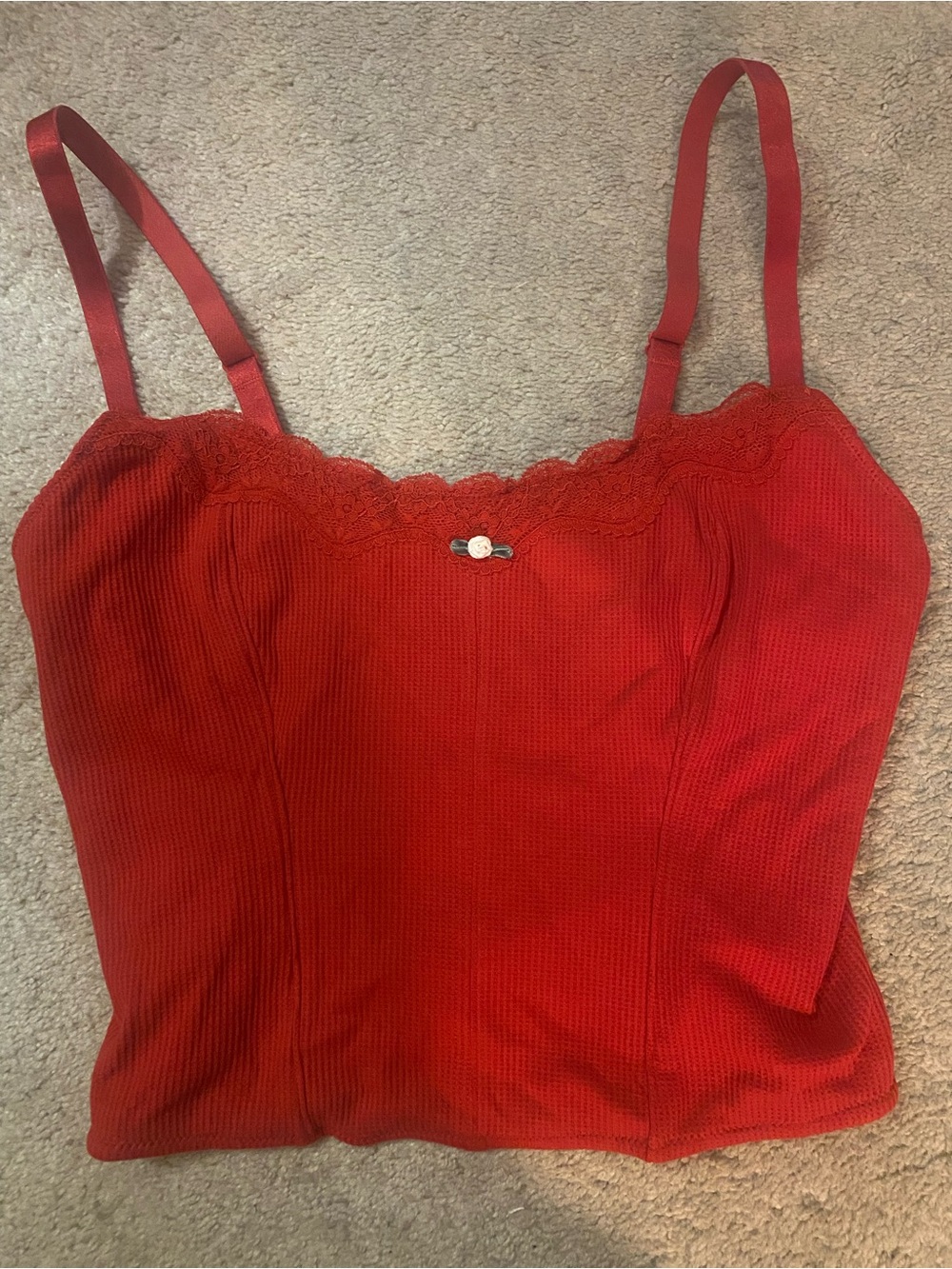 Colsie Red Lace-Trim Ribbed Cami